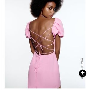 NWT Zara Linen Blend Mini Dress Pink Small
